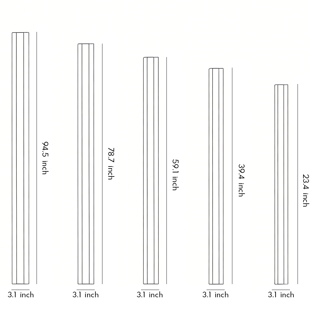 Product images of the RGB wall light in five different sizes.