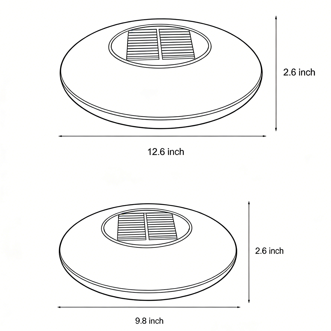 Product dimension diagrams for two specifications of the Floating Pond Lamp