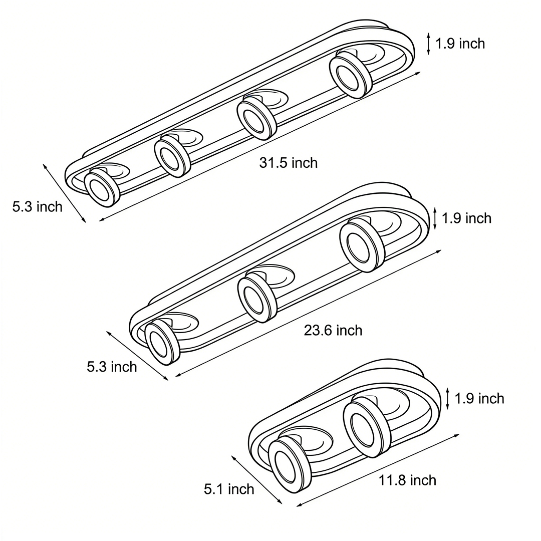 Product size diagrams for three specifications of Corridor ceiling light