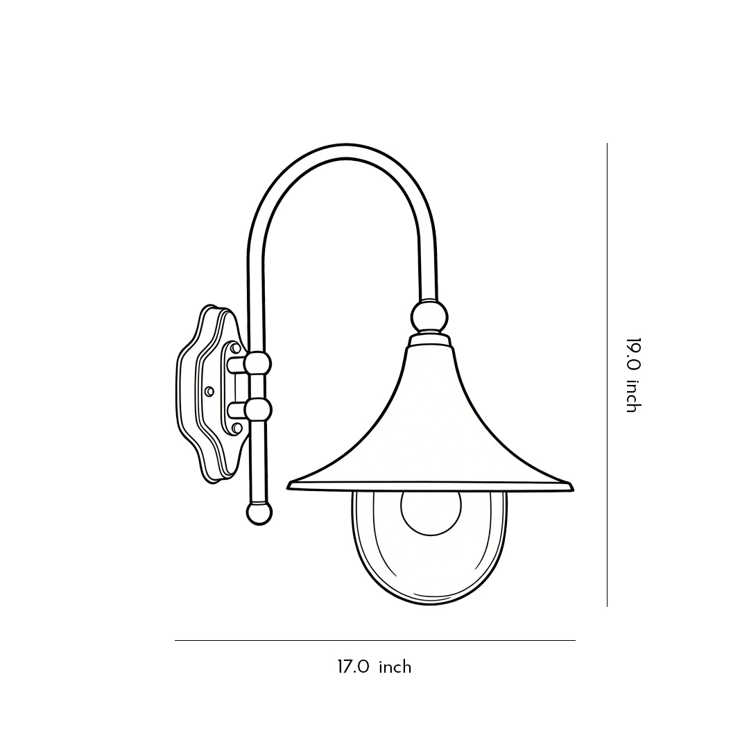 Product dimension diagrams for outdoor black wall lights 19.0inch*17.0inch