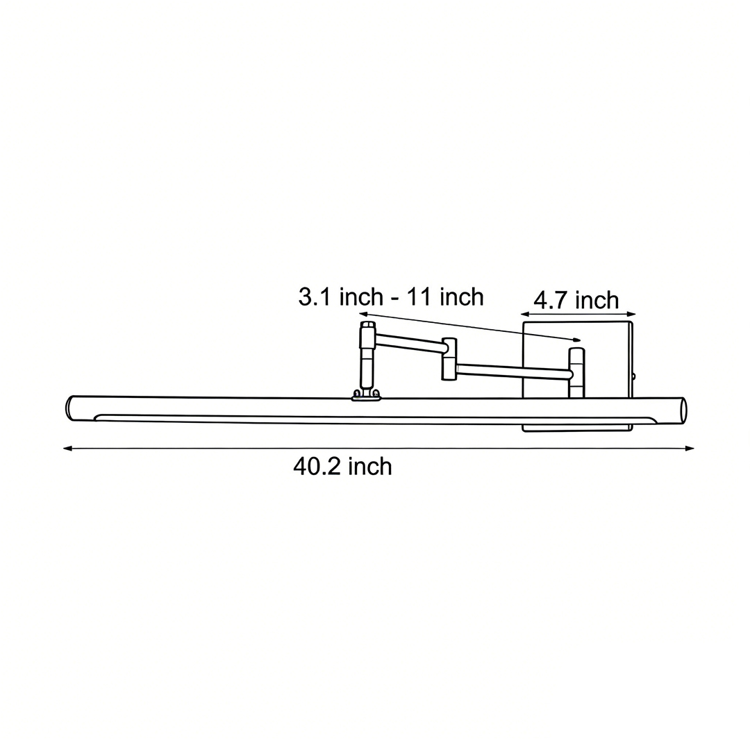Product dimension diagram for the black bar vanity light 40.2inch