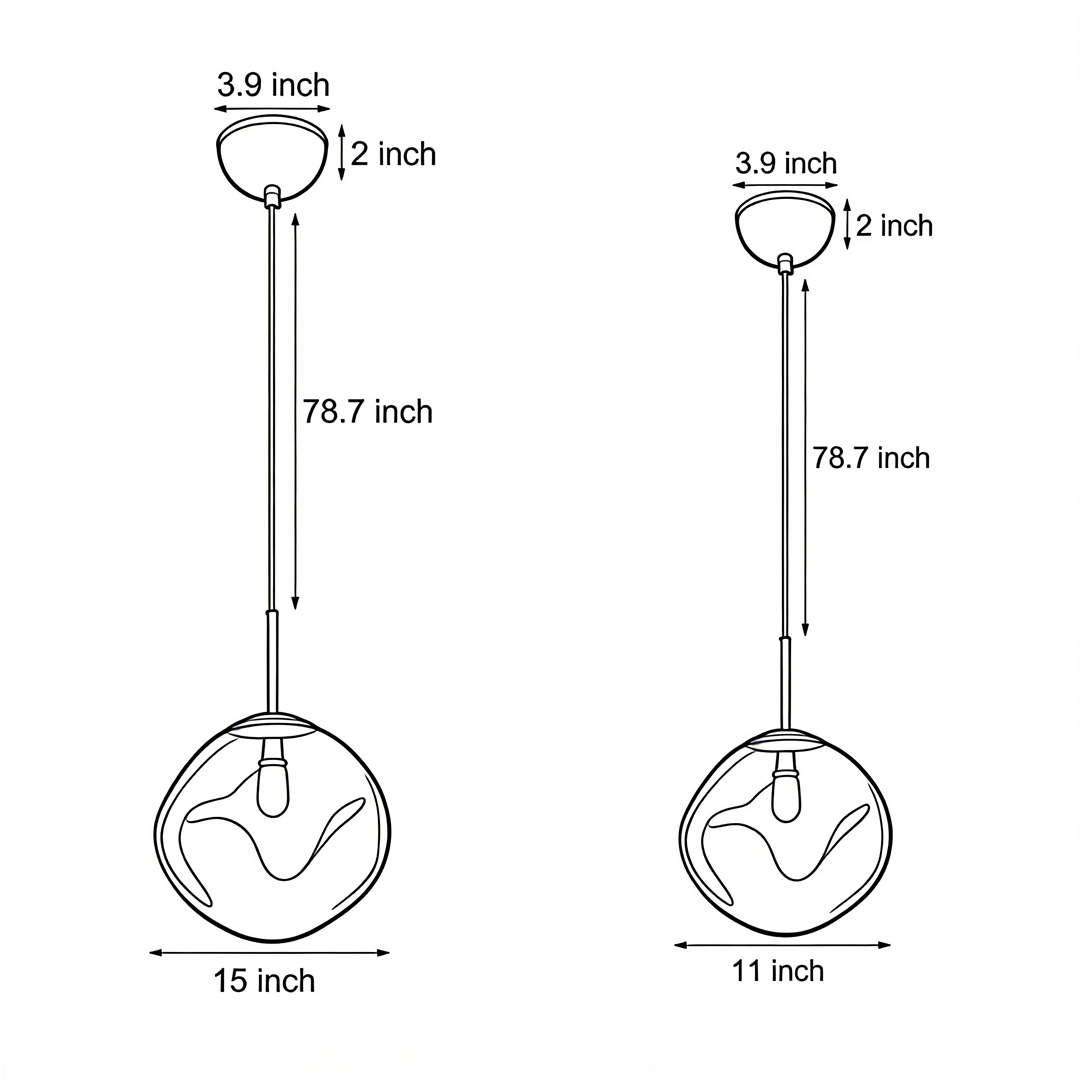 Dimensional drawings of two specifications of the Melt LED pendant light