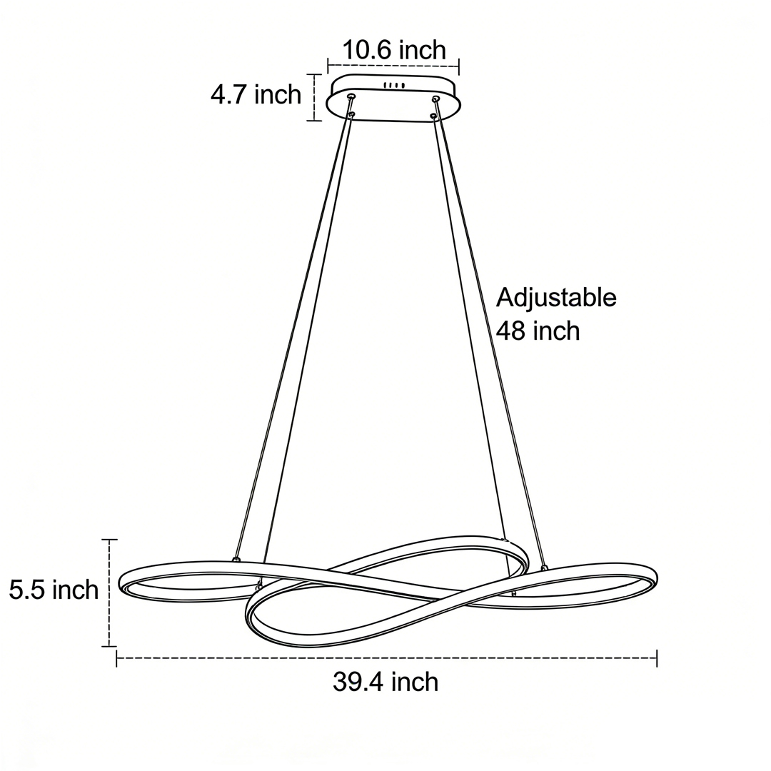 Dimensional drawing of the LED infinity chandelier 39.4inch*5.5inch