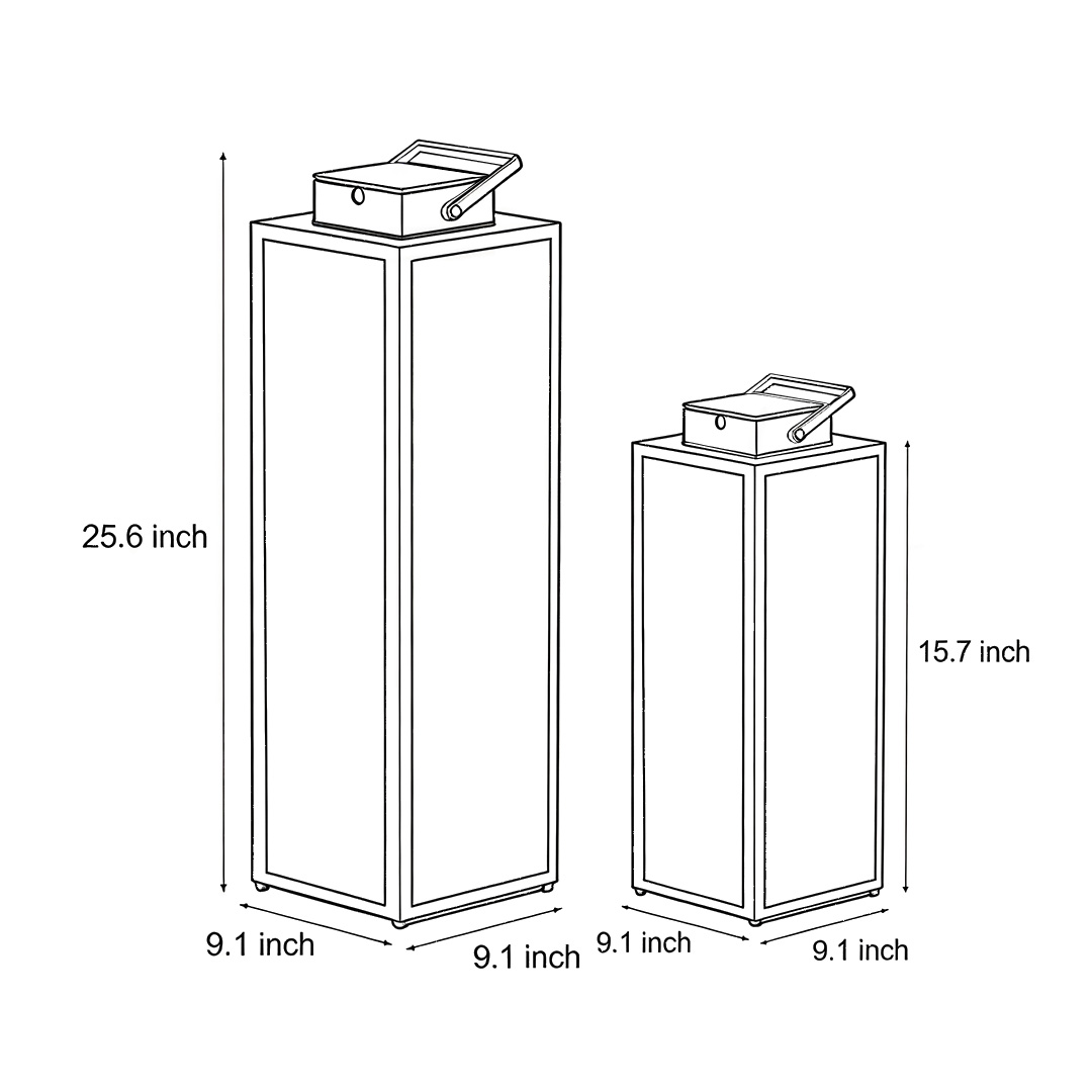 Dimensional drawings of two specifications of the square handheld lantern
