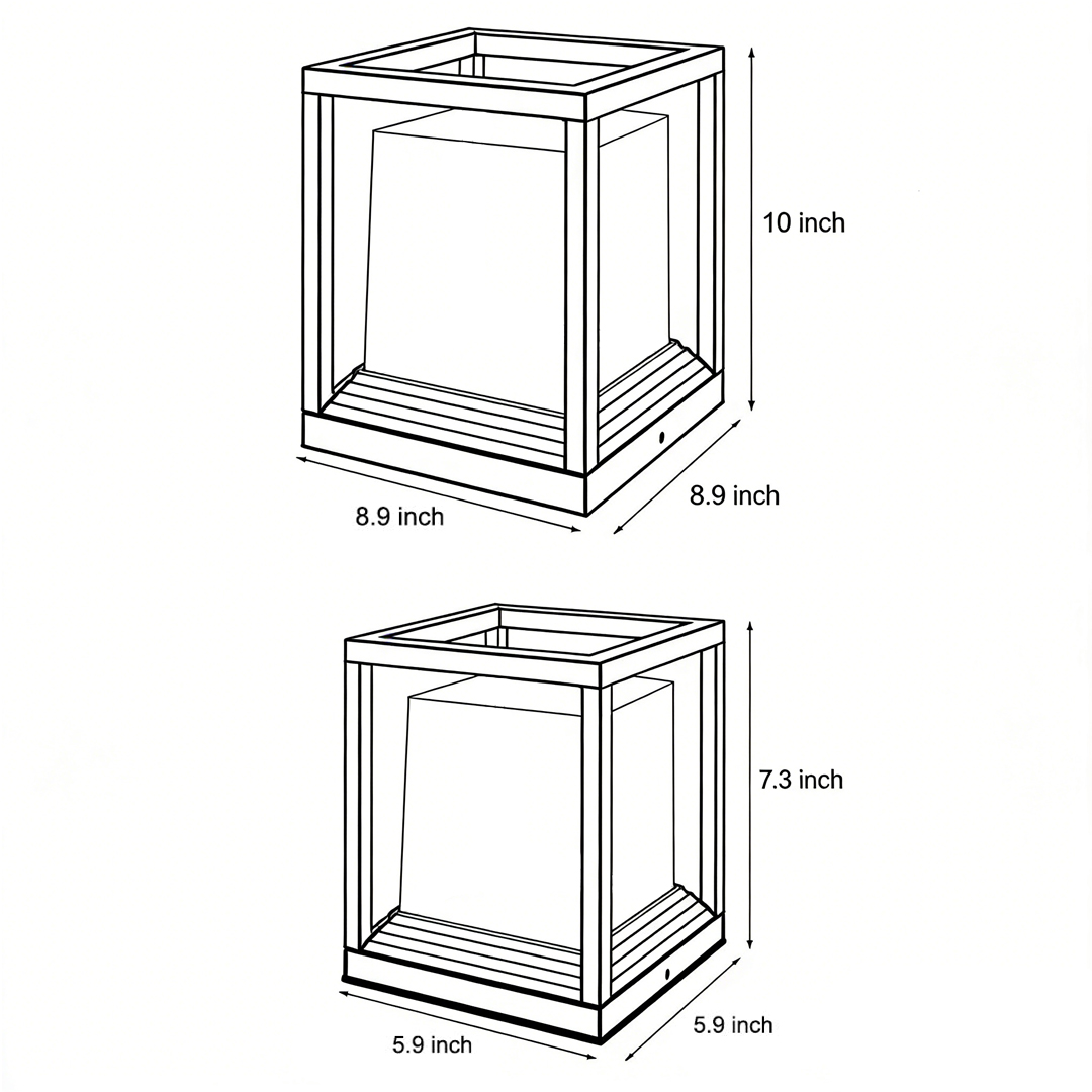 Dimensional drawings of two specifications of garden pedestal lights