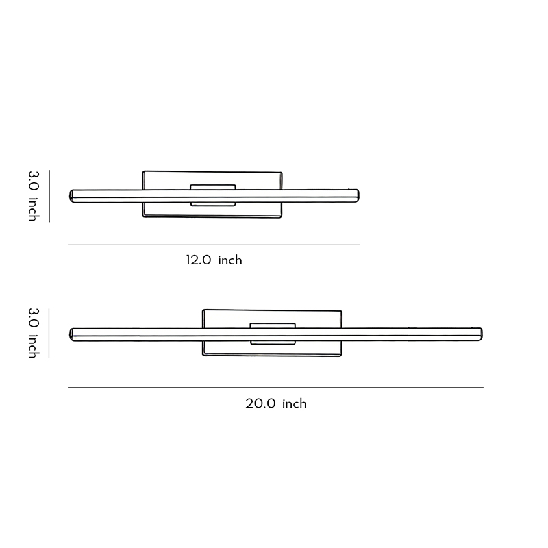 Specification diagrams for two sizes of swivel wall lights