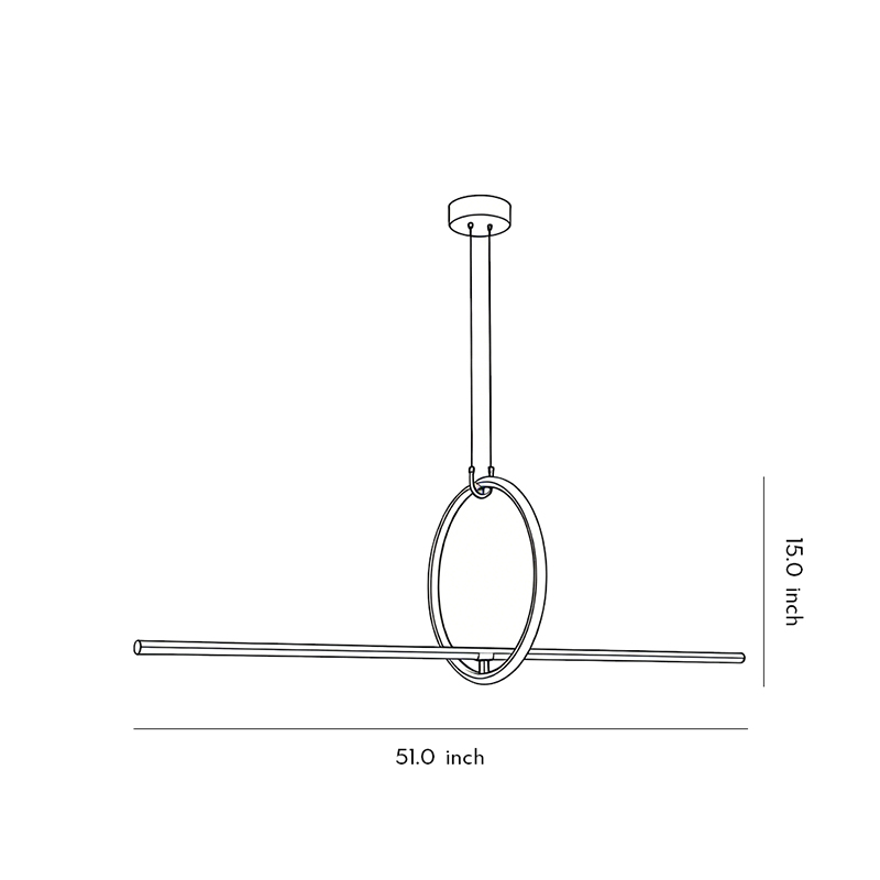 Dimensional specification diagram of the geometric pendant light fixture 51.0inch*15inch.