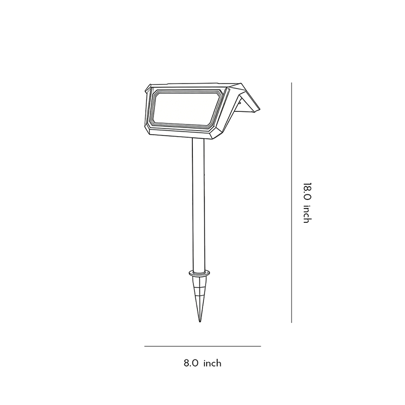 Dimensional specification diagram for solar outdoor path lights. 18.9inch*8.0inch