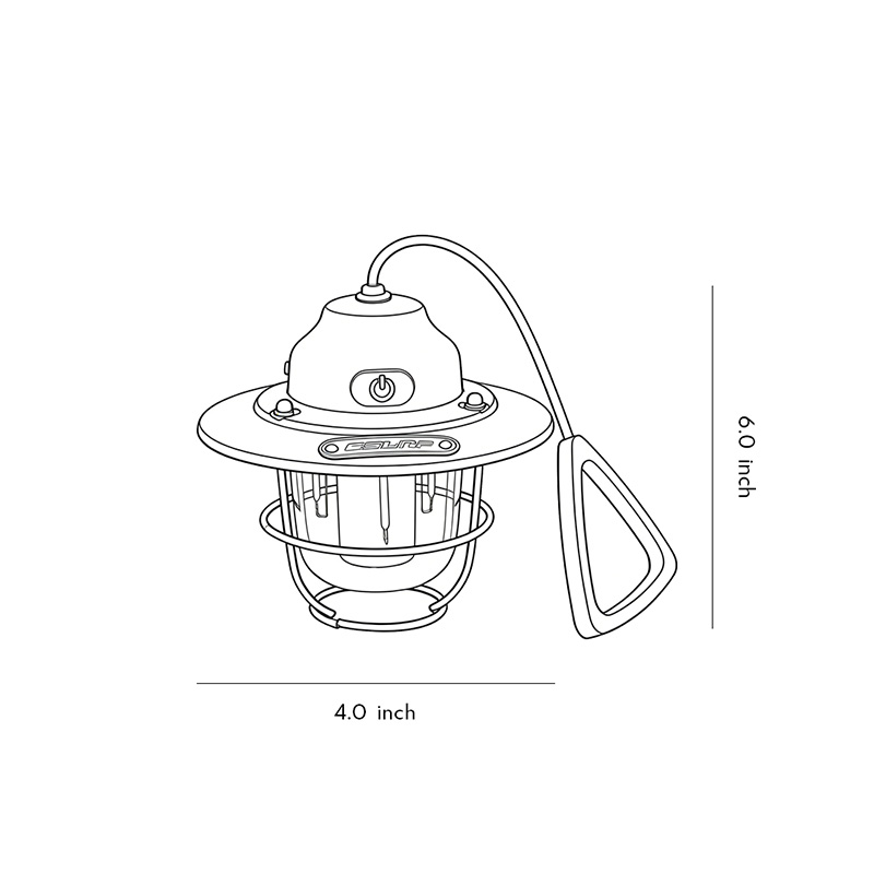 Dimensional specification diagram of a portable hanging light 4.0inch*6.0inch.