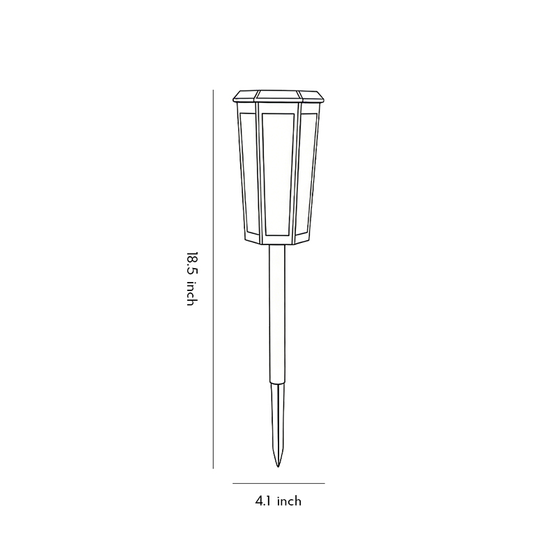 Dimensional specifications diagram for a solar stake light 18.5inch*41inch.