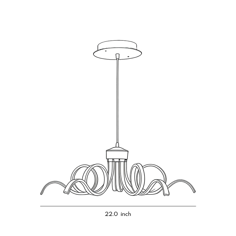 Dimensional specification diagram of an LED ribbon chandelier 22.0inch.