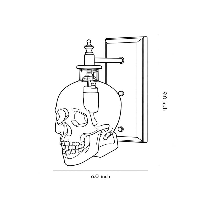 Dimensional specification diagram of the skull wall sconce 9inch*6inch