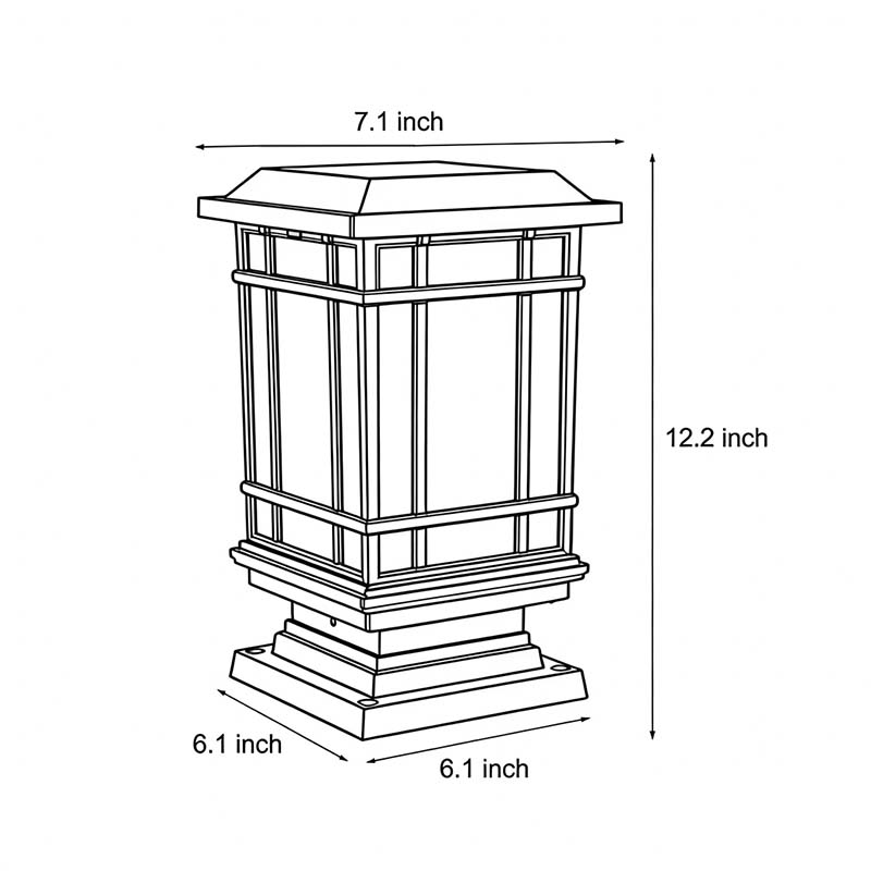 Dimensions diagram of antique cast iron street light 6.1inch*6.1inch*12.2inch*7.1inch