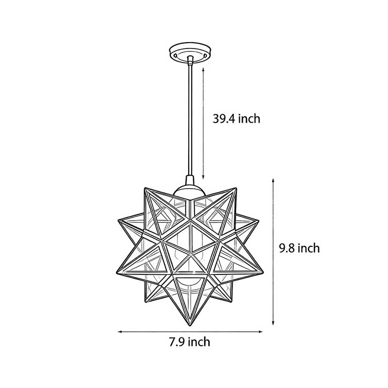 Size diagram for a glass Moravian star pendant light, 7.9inch*9.8inch, 39.4inch