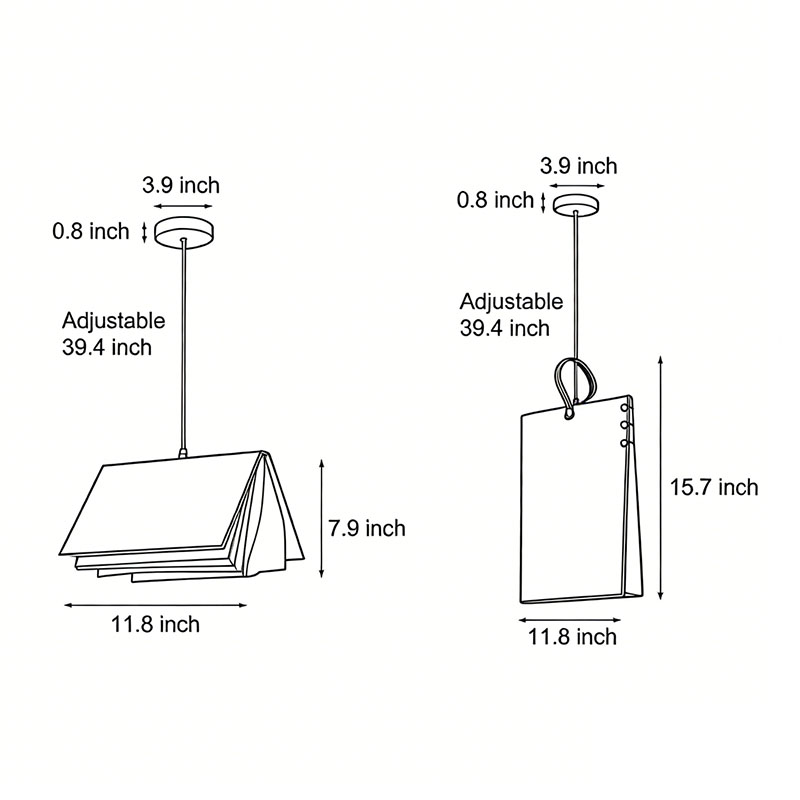 Two size specifications for the book pendant light