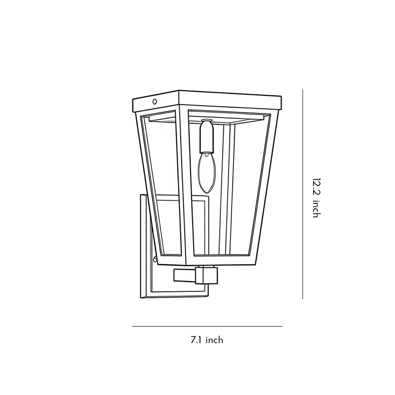 Dimensions diagram of the exterior LED wall lantern, 7.1inch*12.2inch