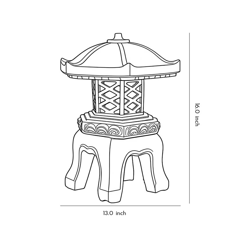 Product dimensions diagram for pagoda garden lights 16inch*13inch.
