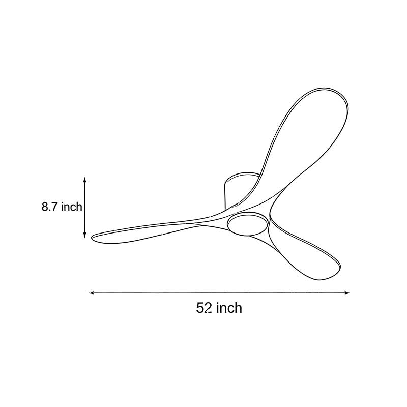 Dimensions diagram for the white ceiling fan, 52inch*8.7inch