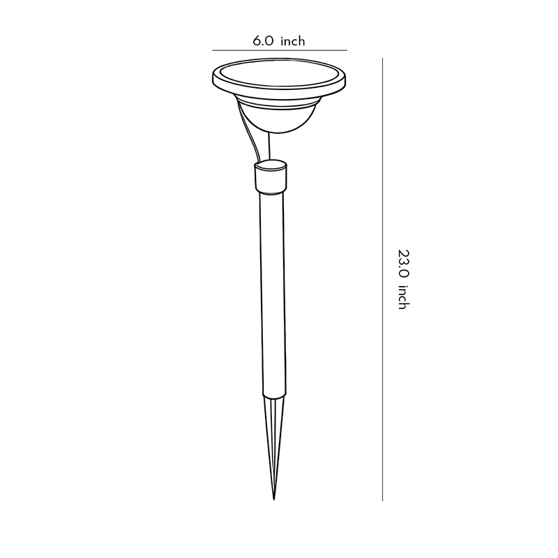 Product dimensions diagram for garden stake solar lights 23.0inch*6inch.