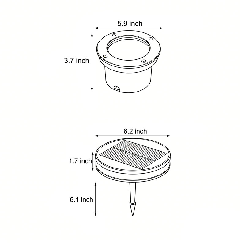Two size diagrams of the flat garden lights.