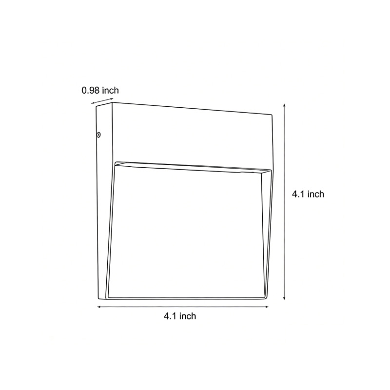 Product dimension drawings for square stair lights 4.1inch*4.1inch*0.98inch.