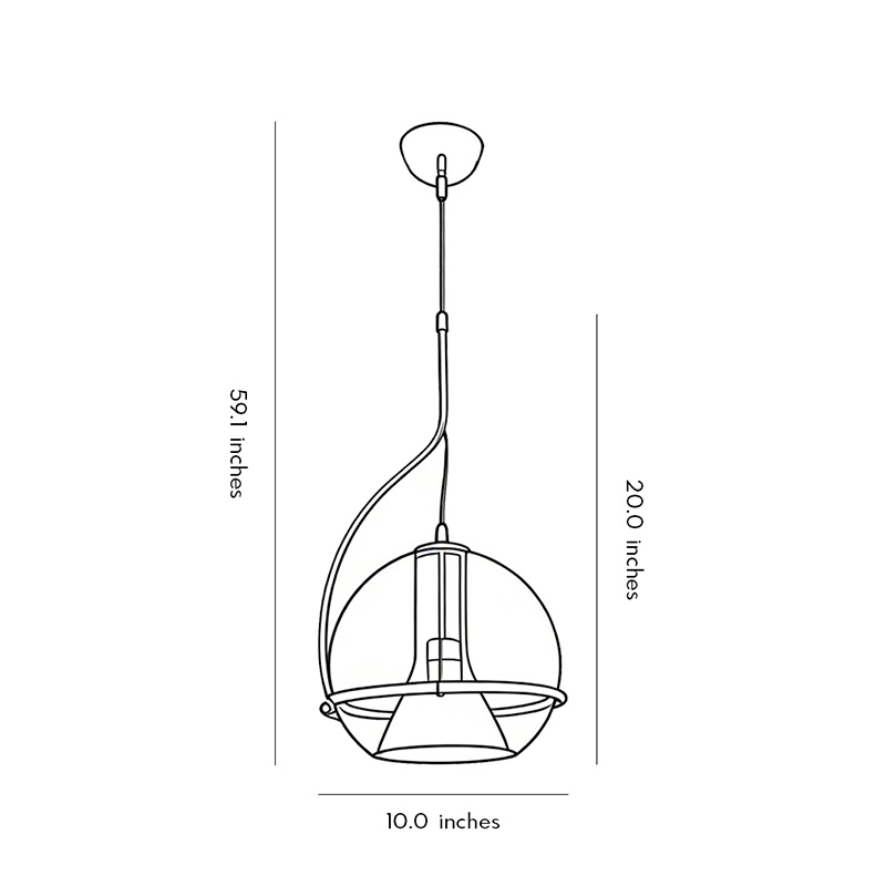 Product dimension diagram for the amber glass globe pendant light 20.0inch*10inch*59.1inch.