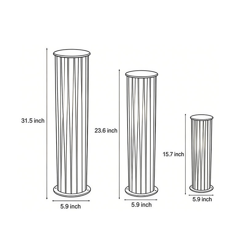 Three different size diagrams for the bollard path light product.