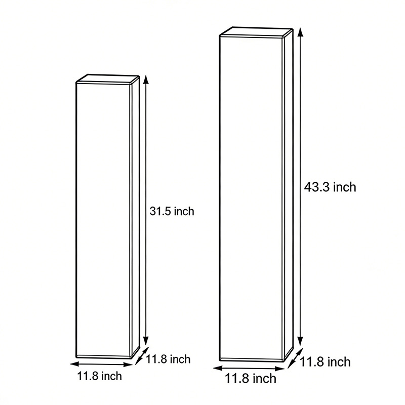Two product dimension diagrams of the square floor lamp.