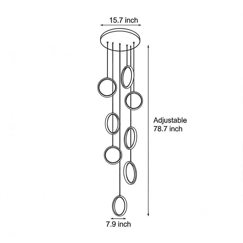 Dimensions of the ring staircase pendant light, 78.7inch*15.7inch
