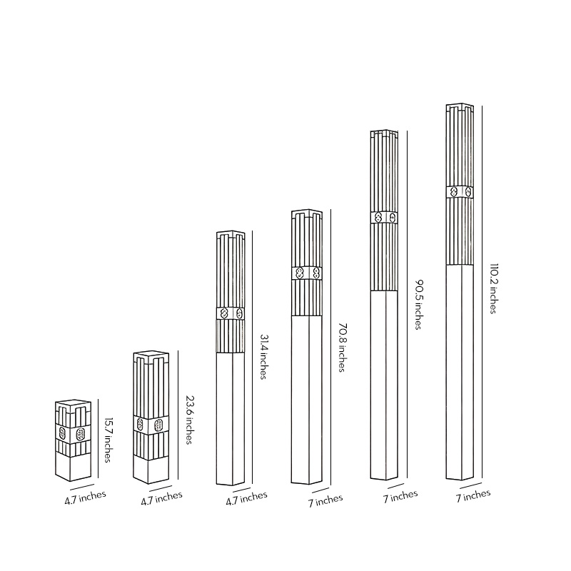 Six dimension drawings of the LED marble bollard light.