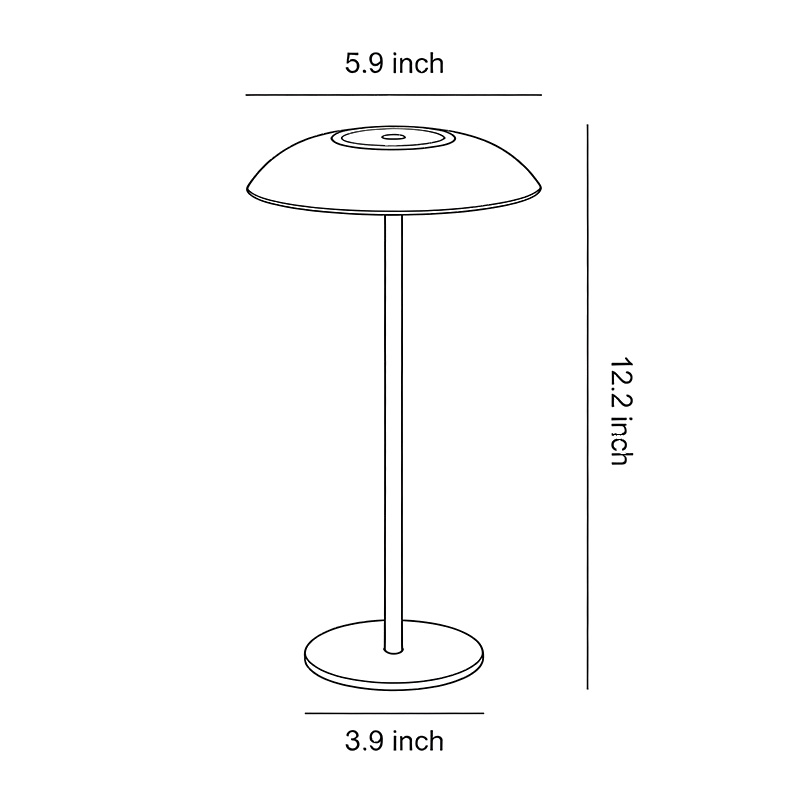 Product dimension diagram of a contemporary LED table lamp 5.9inch*12.2inch*3.9inch.