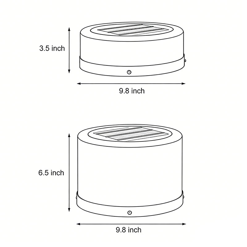 Two dimension drawings of round pillar lights.