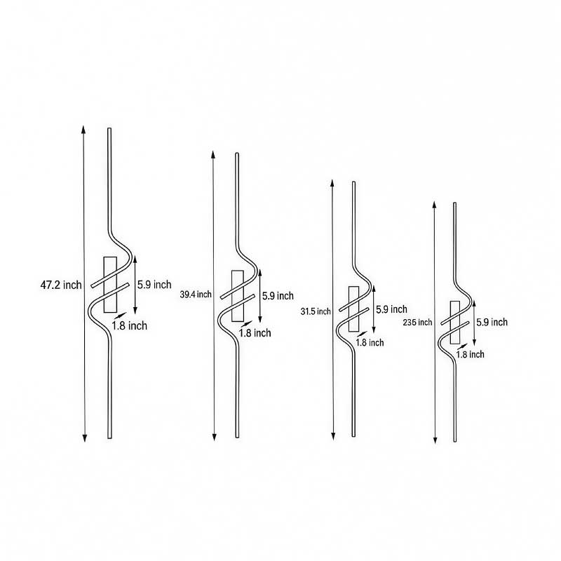Four product size diagrams for modern curved wall sconces.