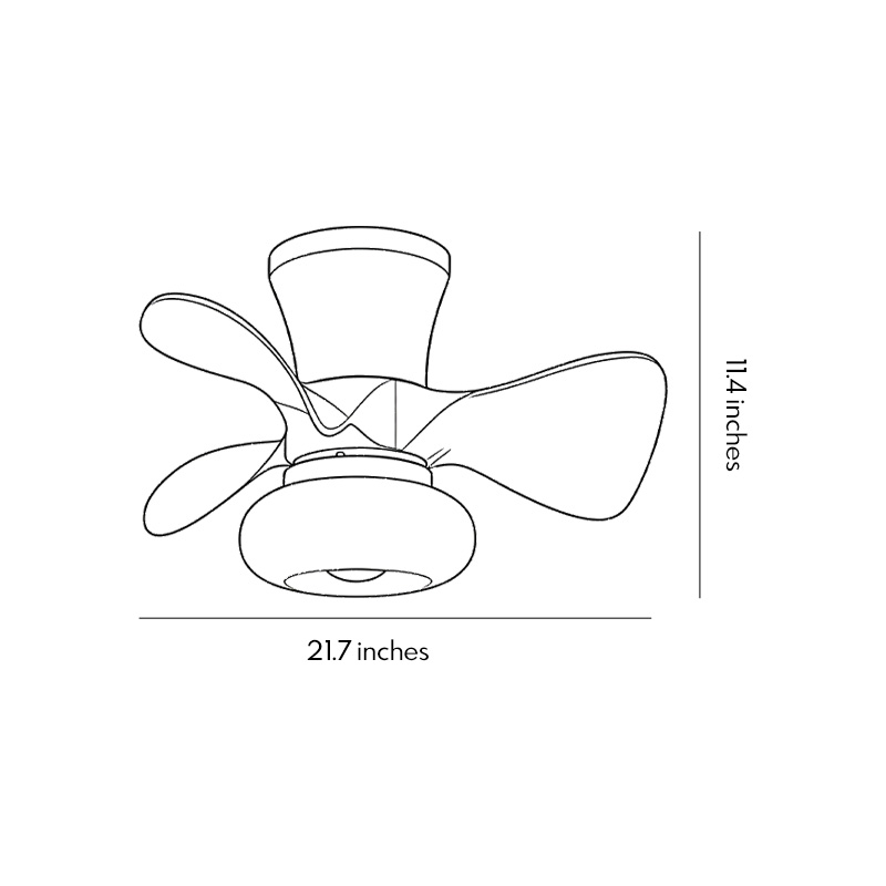 Product dimension diagram of the macaron ceiling fan with light 21.7inch*11.4inch.