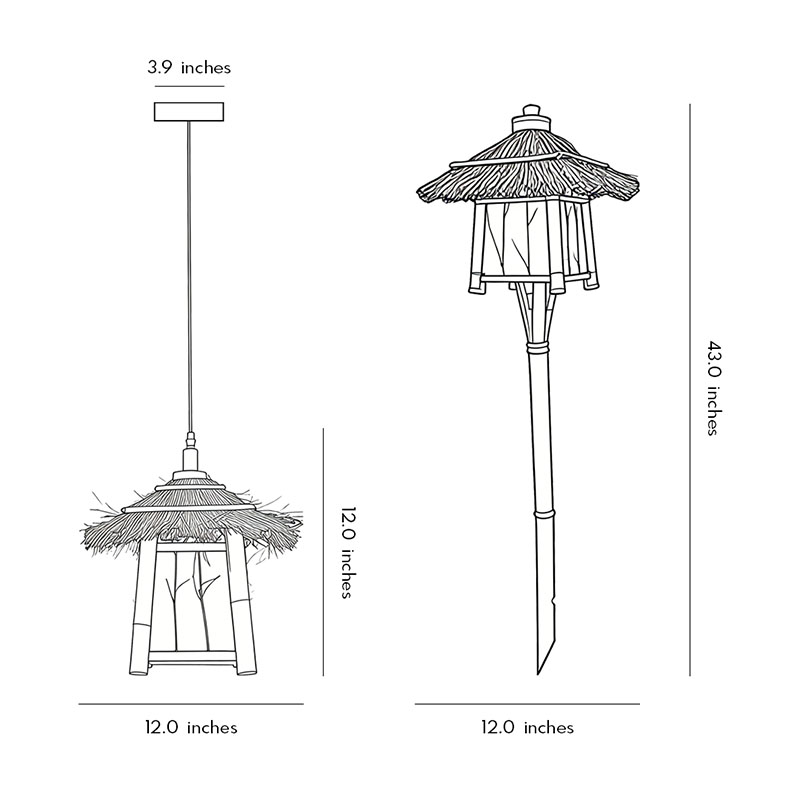 Two size diagrams for the rustic pendant light.