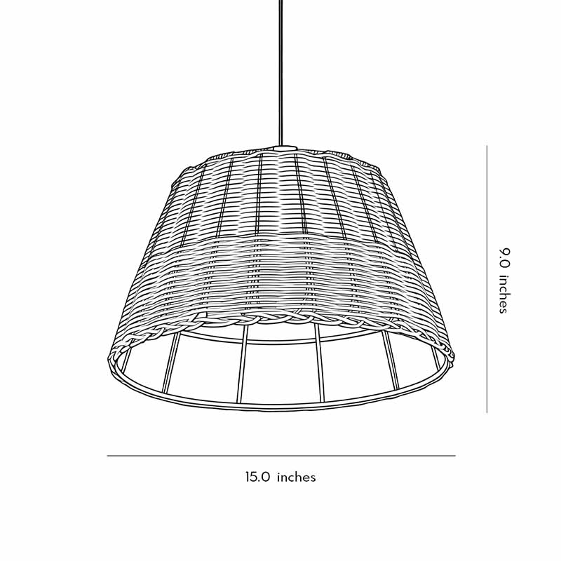Woven pendant lamp product dimensions diagram 9.0inch*15.0inch.