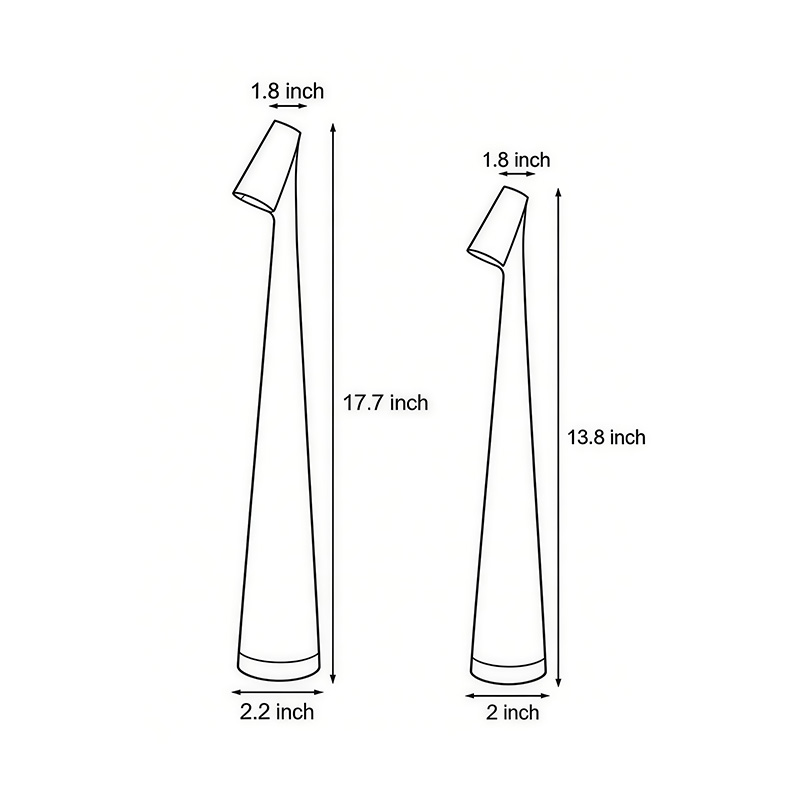Dimensional drawings of two cone-shaped table lamps.