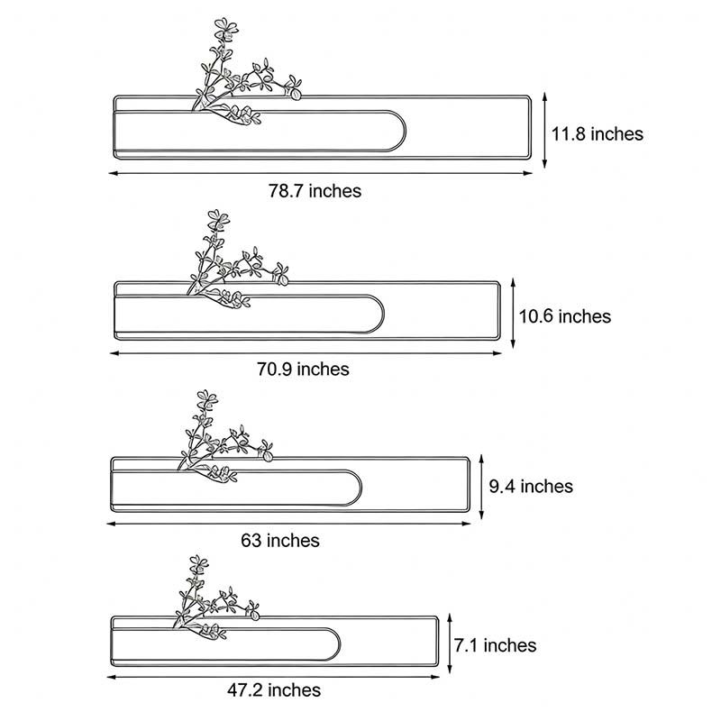 Dimensional drawings of four different sizes of the Moon wall lamp.