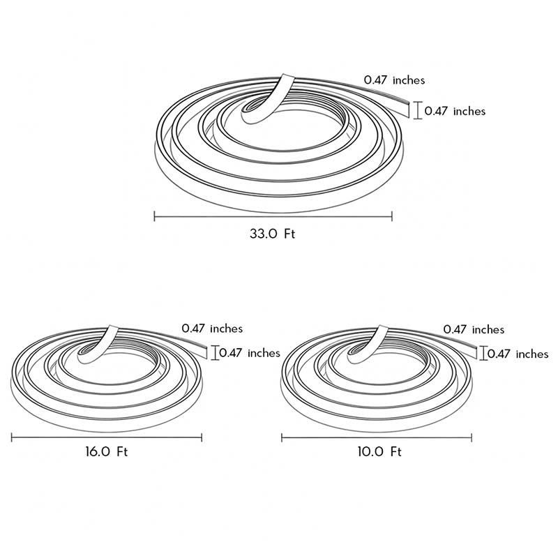 Three product dimension drawings for outdoor stair lighting strips.