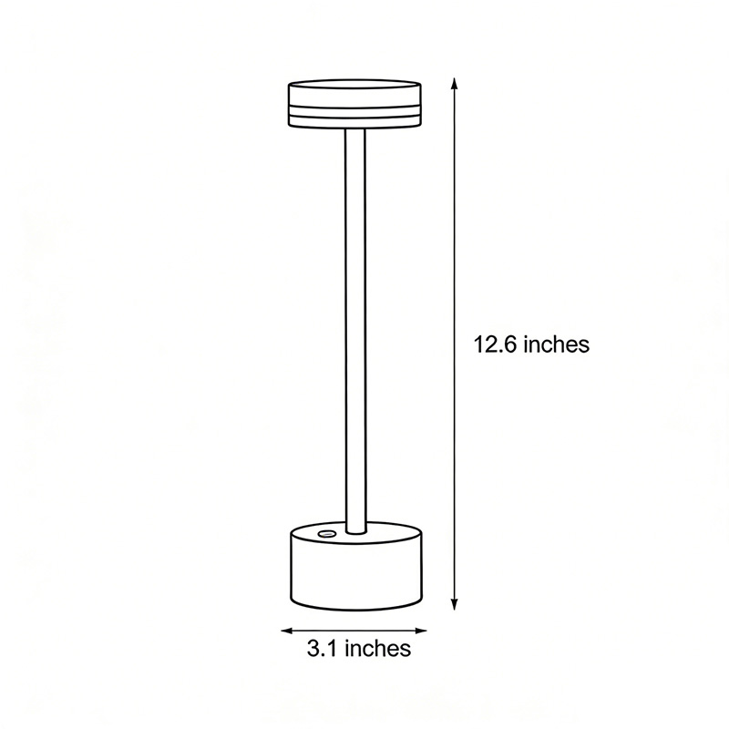 Product structure diagram of a portable rechargeable table lamp 3.1inch*12.6inch.