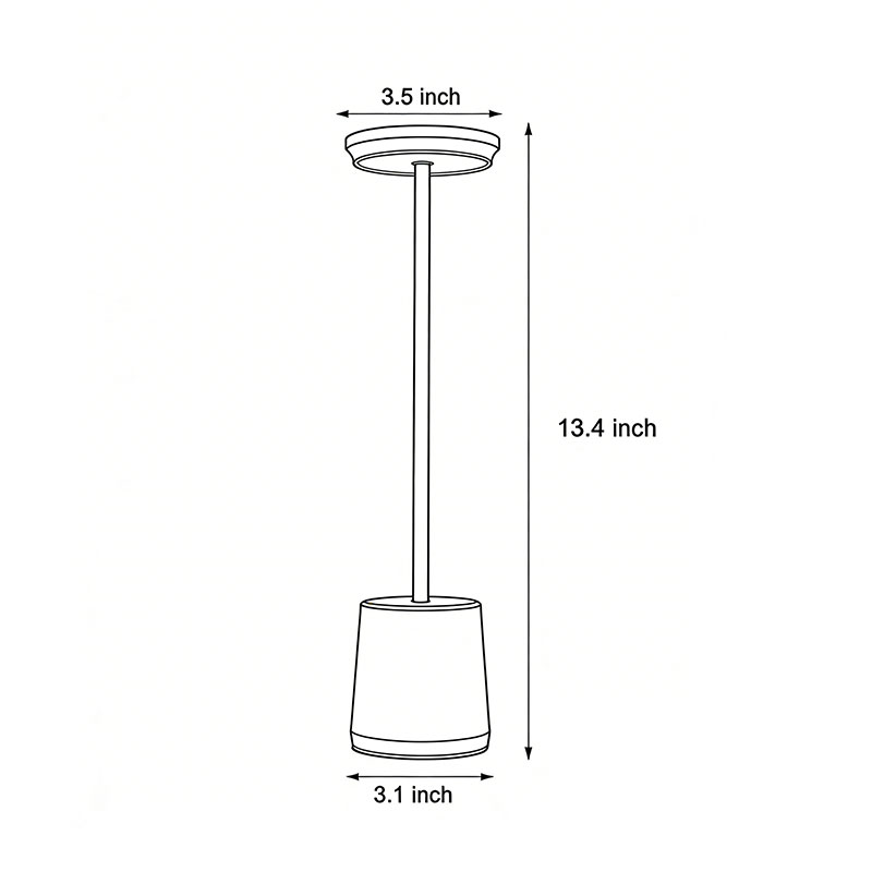 Product structure diagram of a portable rechargeable LED table lamp 3.1inch*13.4inch.