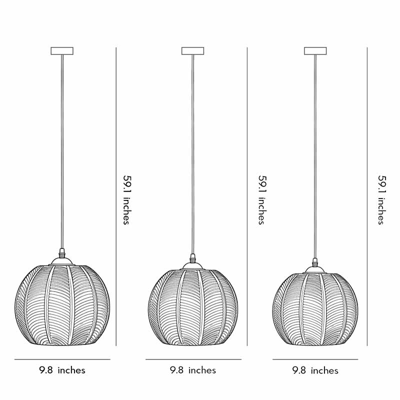 Three product specifications diagrams for green glass pendant lighting