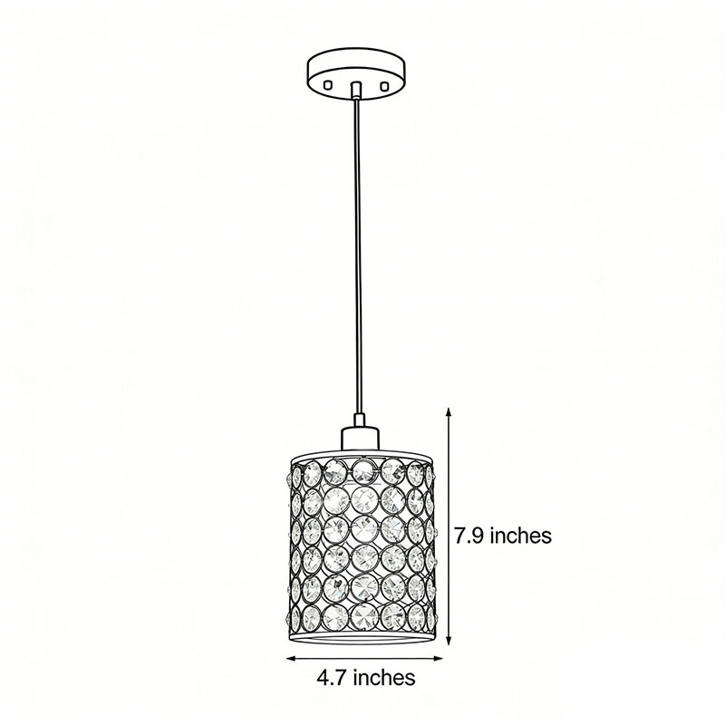 Product dimensions diagram for the crystal pendant light 7.9inch*4.7inch.