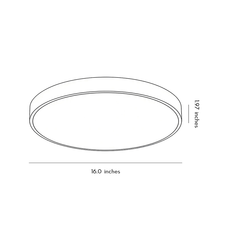 Product dimension diagram for a simple flush mount ceiling light 1.97inch*16.0inch.