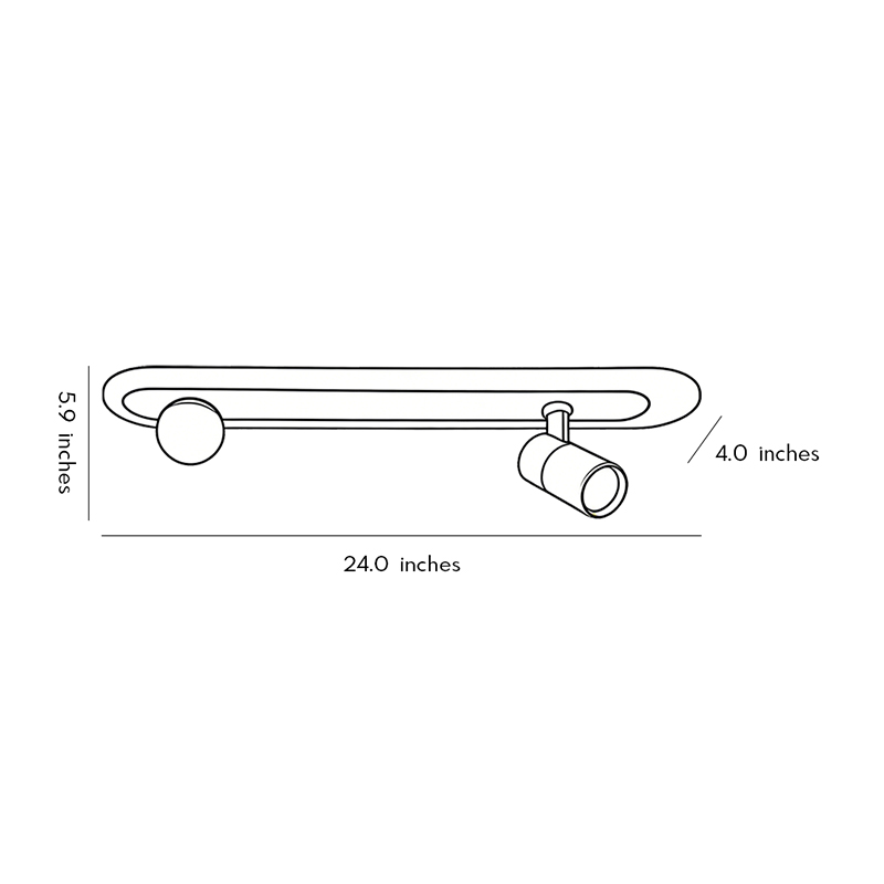Product dimension drawing of surface-mounted spotlights 24.0inch*4.9inch*5.9inch.