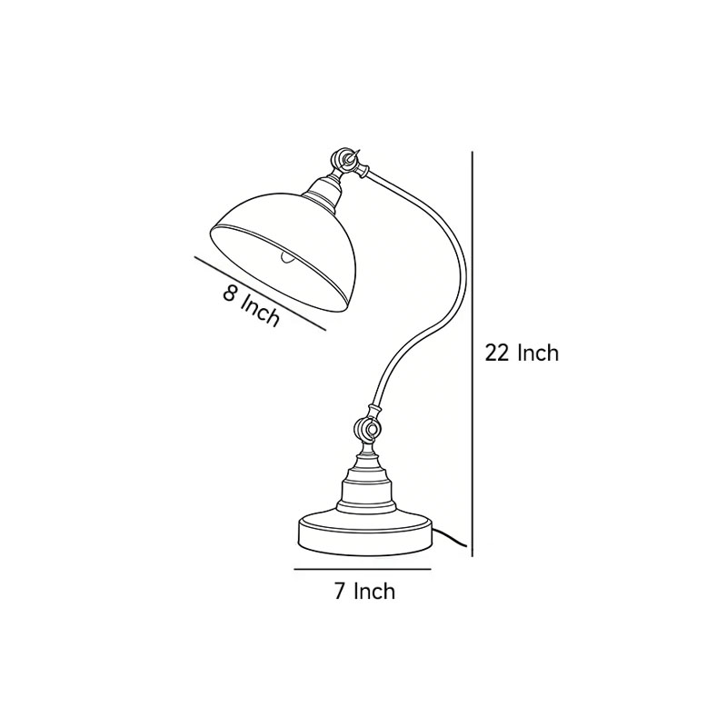 Product dimension diagram for bronze desk lamps 7inch*22inch*8inch.
