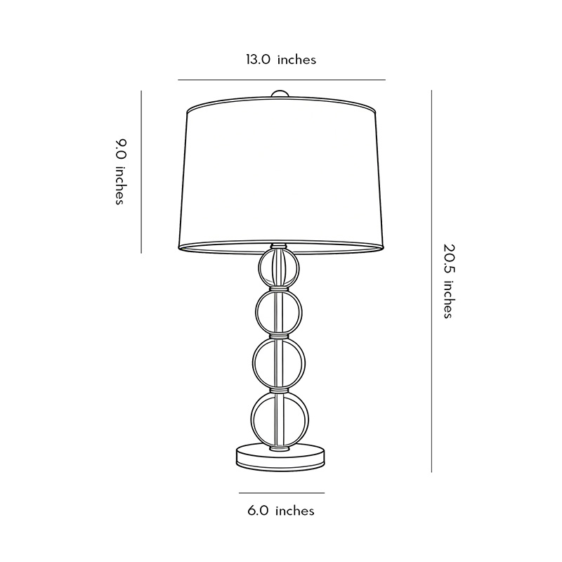Product dimension diagram of the crystal ball table lamp 6.0inch*20.5inch*9.0inch*13.0inch.