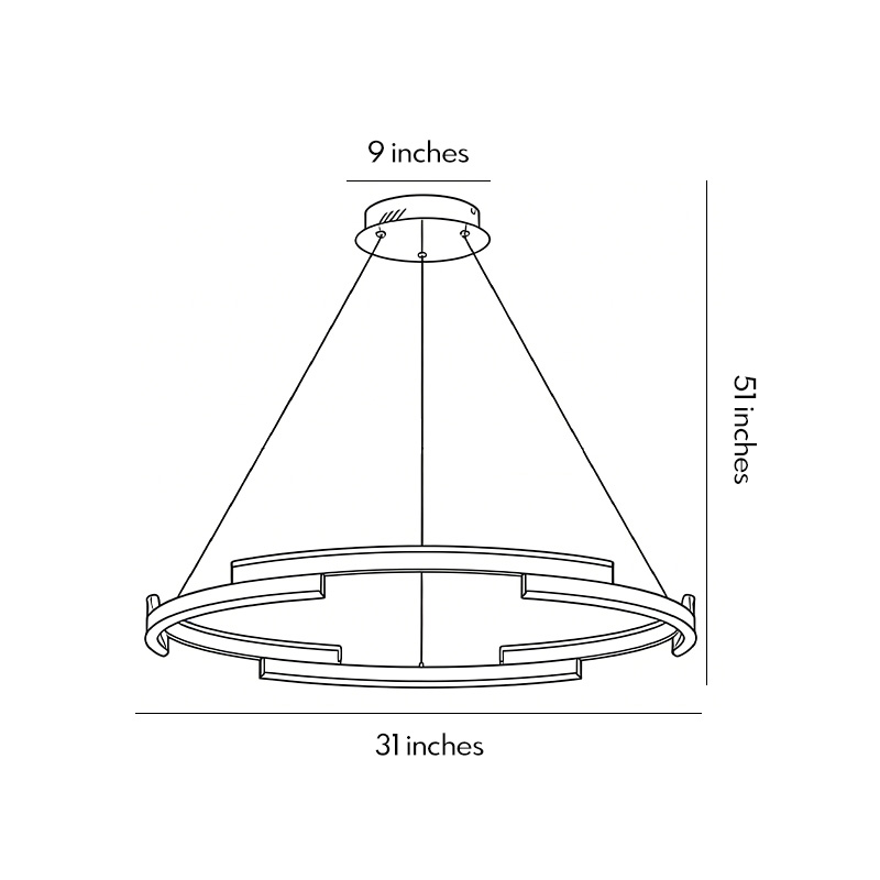 Product dimensions diagram for the ring chandelier brass 31inch*51inch.