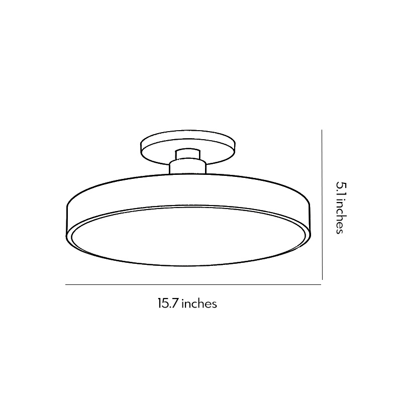 Product dimensions diagram for modern semi-flush mount ceiling lights 15.7inch*5.1inch.