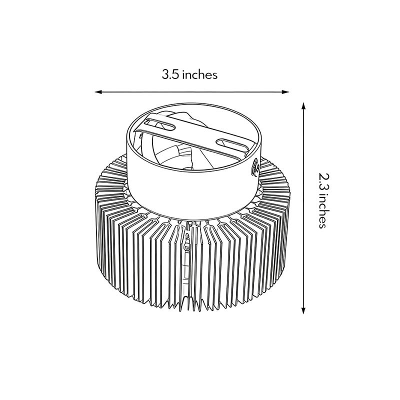 Product dimensions diagram for the modern sunburst ceiling fixture 3.5inch*2.3inch.
